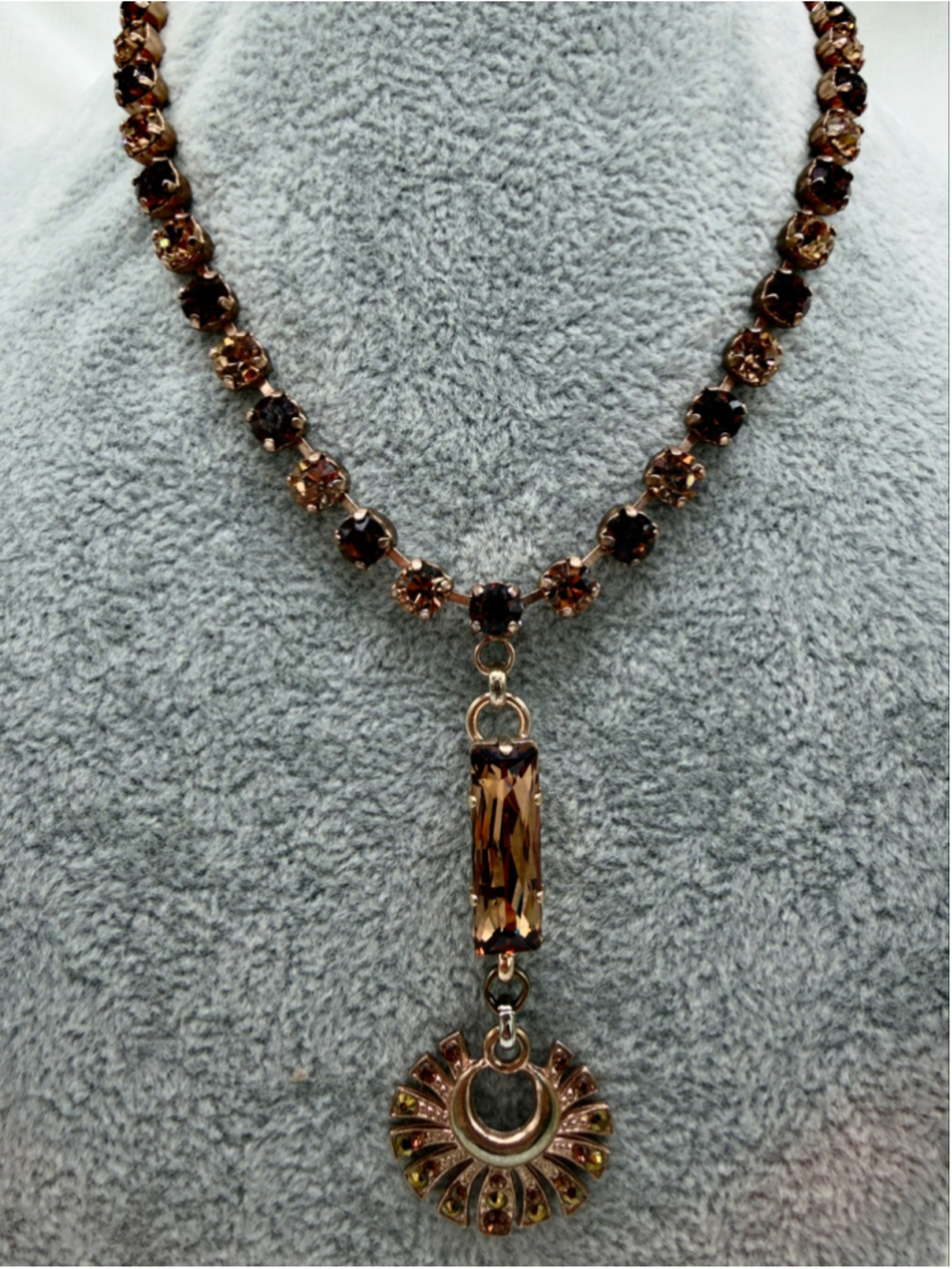Amber Brown Rhinestone Statement Necklace Art Deco Style